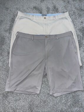 2-Golf Sailing Boat Yacht 100% Poly Peter Millar Crown 9” shorts 38 Gray Stone